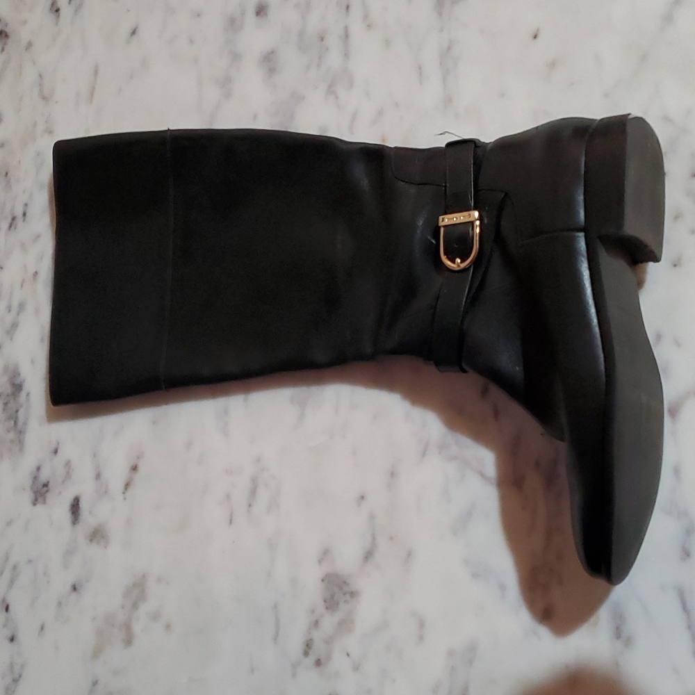 Cole Haan Womens Black Leather Riding Boots with Gold Buckle sz10